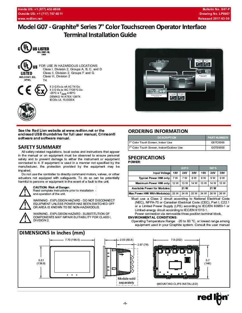 First Page Image of G07C0000 Installation Guide Red Lion Graphite HMI.pdf